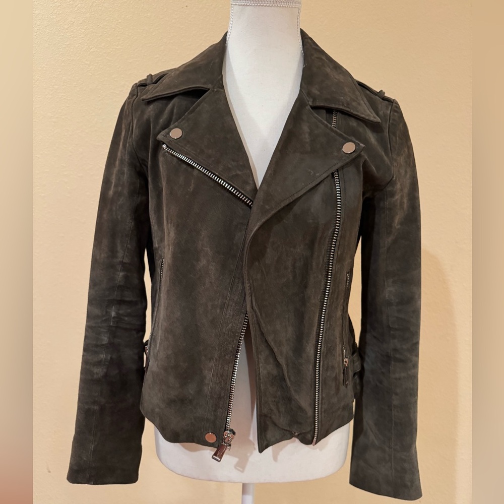 BCBG Leather Suede Moto Jacket; Size S